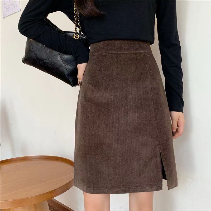 Preppy Style Slim Fit Corduroy Skirt For Timeless Charm-Theone Apparel