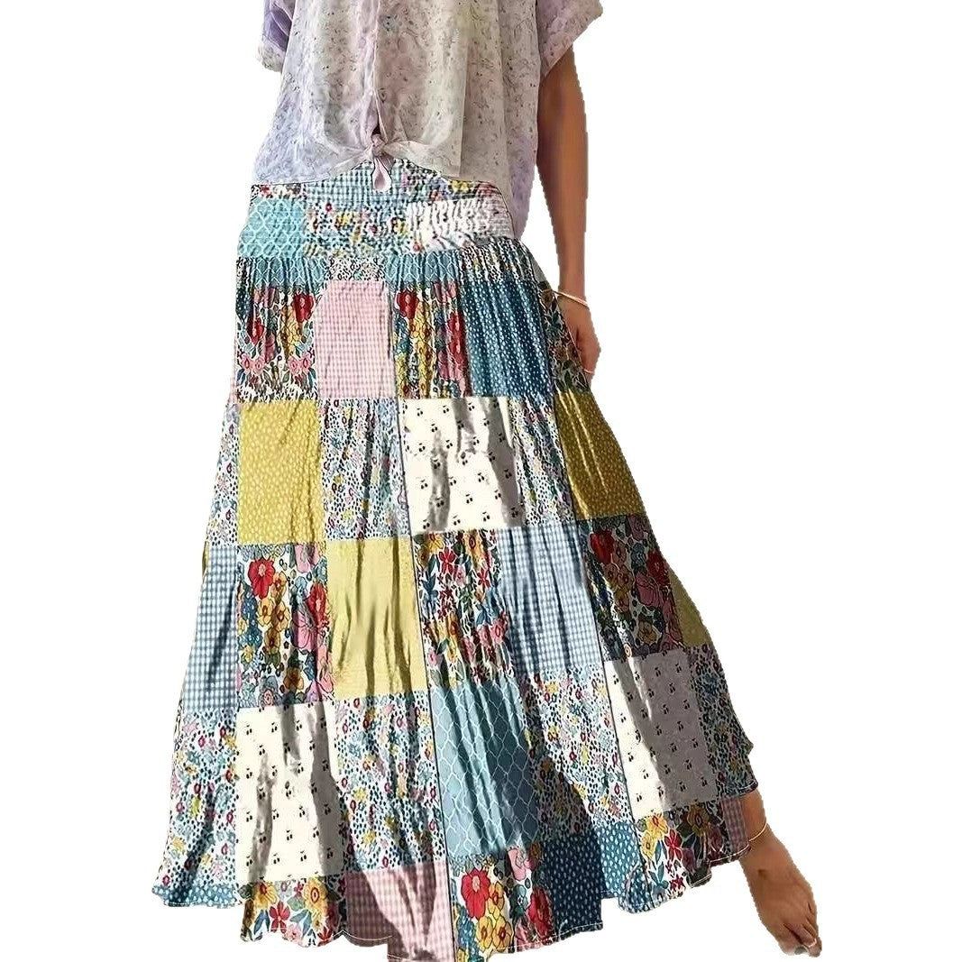 Printed Stitching Floral Long Skirt For Popular Everyday Wear-Theone Apparel