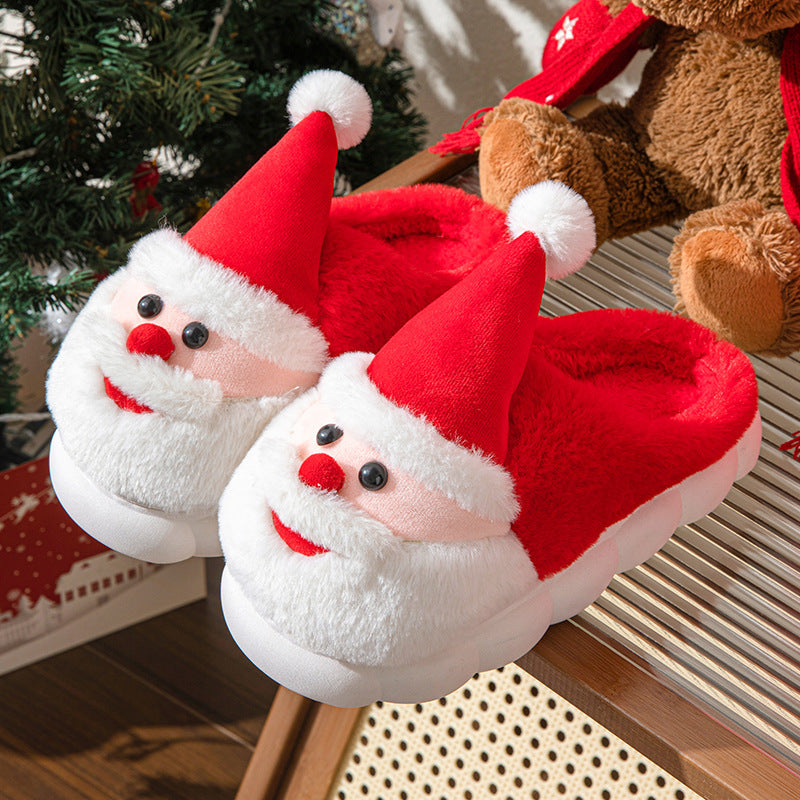 Puffy 3D Santa Claus Themed House Slippers in Green and Red-Red-Theone Apparel