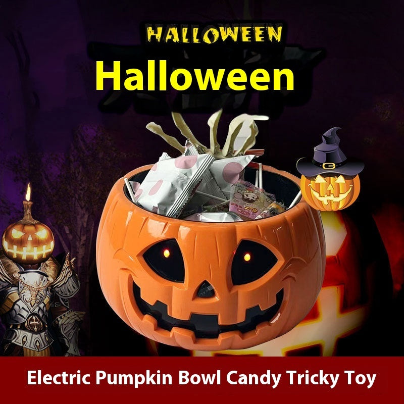Pumpkin Shaped Candy Bowl with Jumpscare Skeleton Hand-Theone Apparel