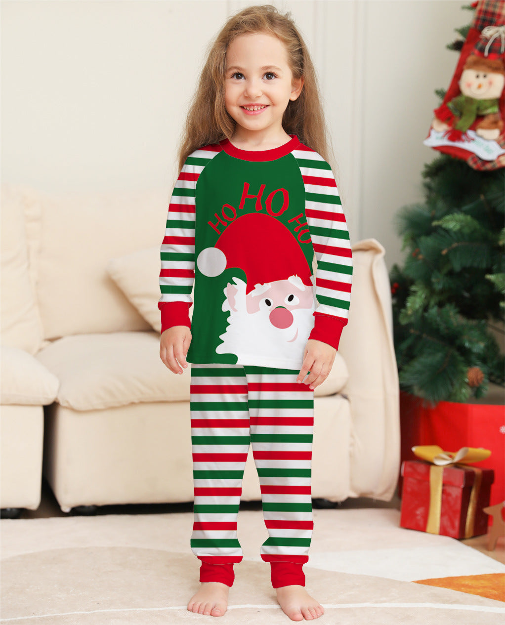 Red White and Green Striped Santa Claus Matching Family Christmas Set-Theone Apparel