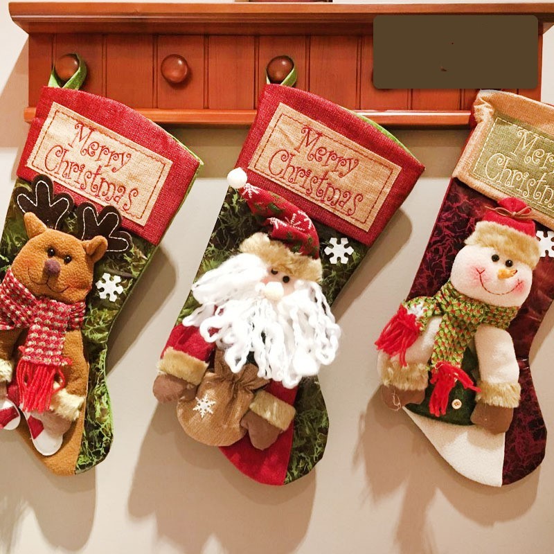 Rustic Classic Merry Christmas Snowman, Santa and Reindeer Stockings-Theone Apparel