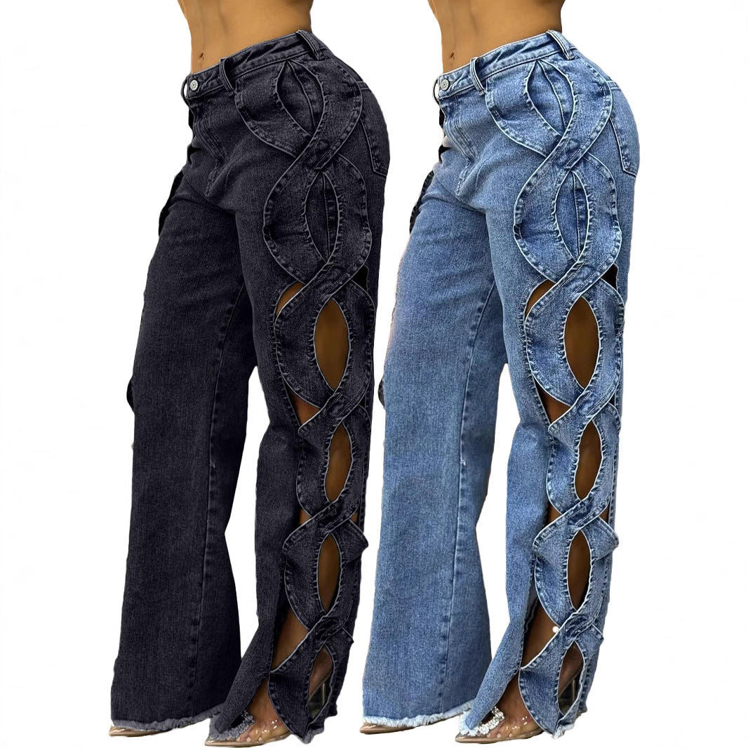 Side Hollow S-Line Denim With Edgy Appeal-Theone Apparel