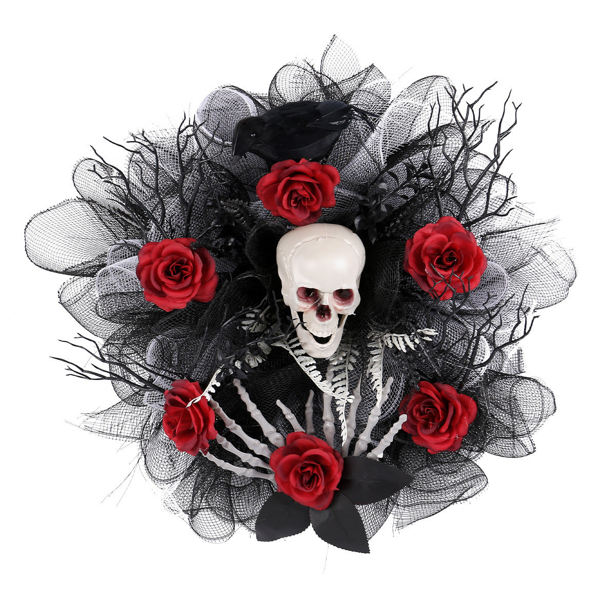 Skull and Roses Halloween Style Wreath in Red, Black and Gray-Theone Apparel