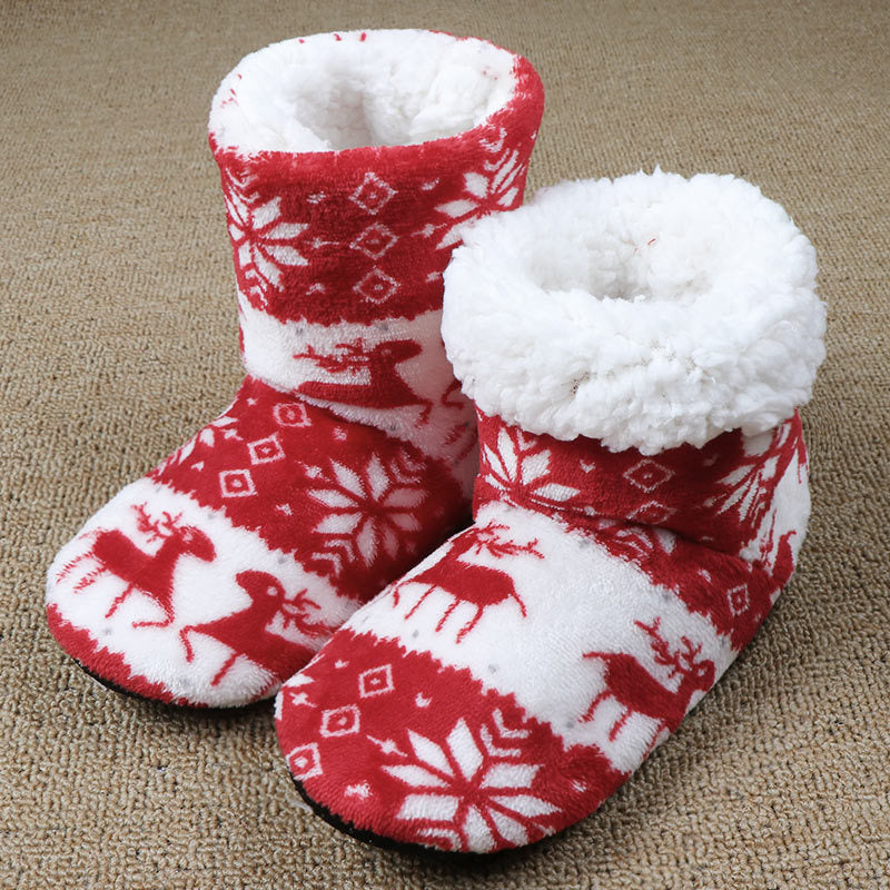 Soft Ankle Height House Slipper Booties in Various Patterns and Colors-Red-Theone Apparel