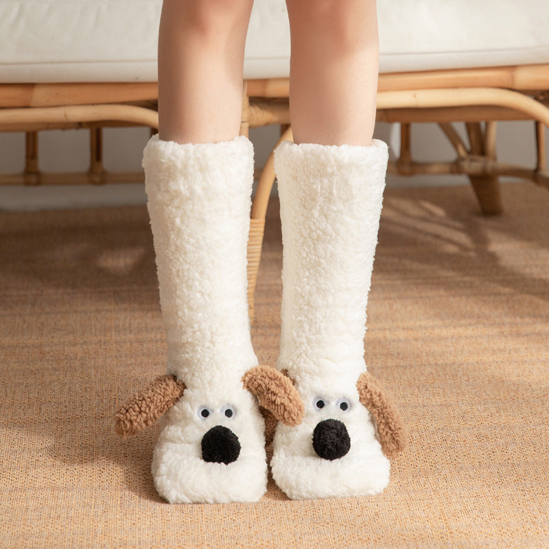 Soft and Thick White Winter Socks with Cute Dog Ears-White Dog-Theone Apparel