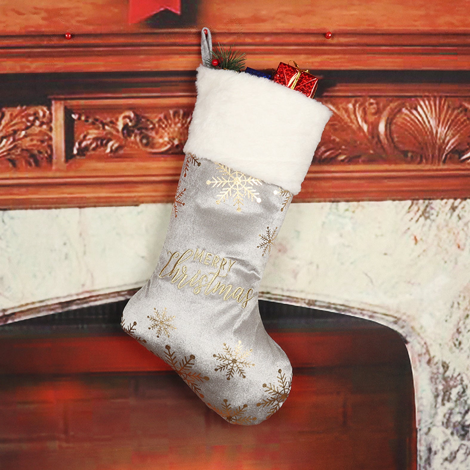 Sophisticated Christmas Stocking with Velvety Material and Soft Cuff-Theone Apparel