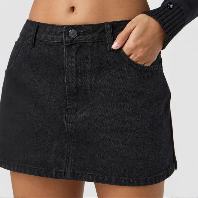 Stretch Washed Denim Short Skirt For Casual Comfort-THEONE APPAREL