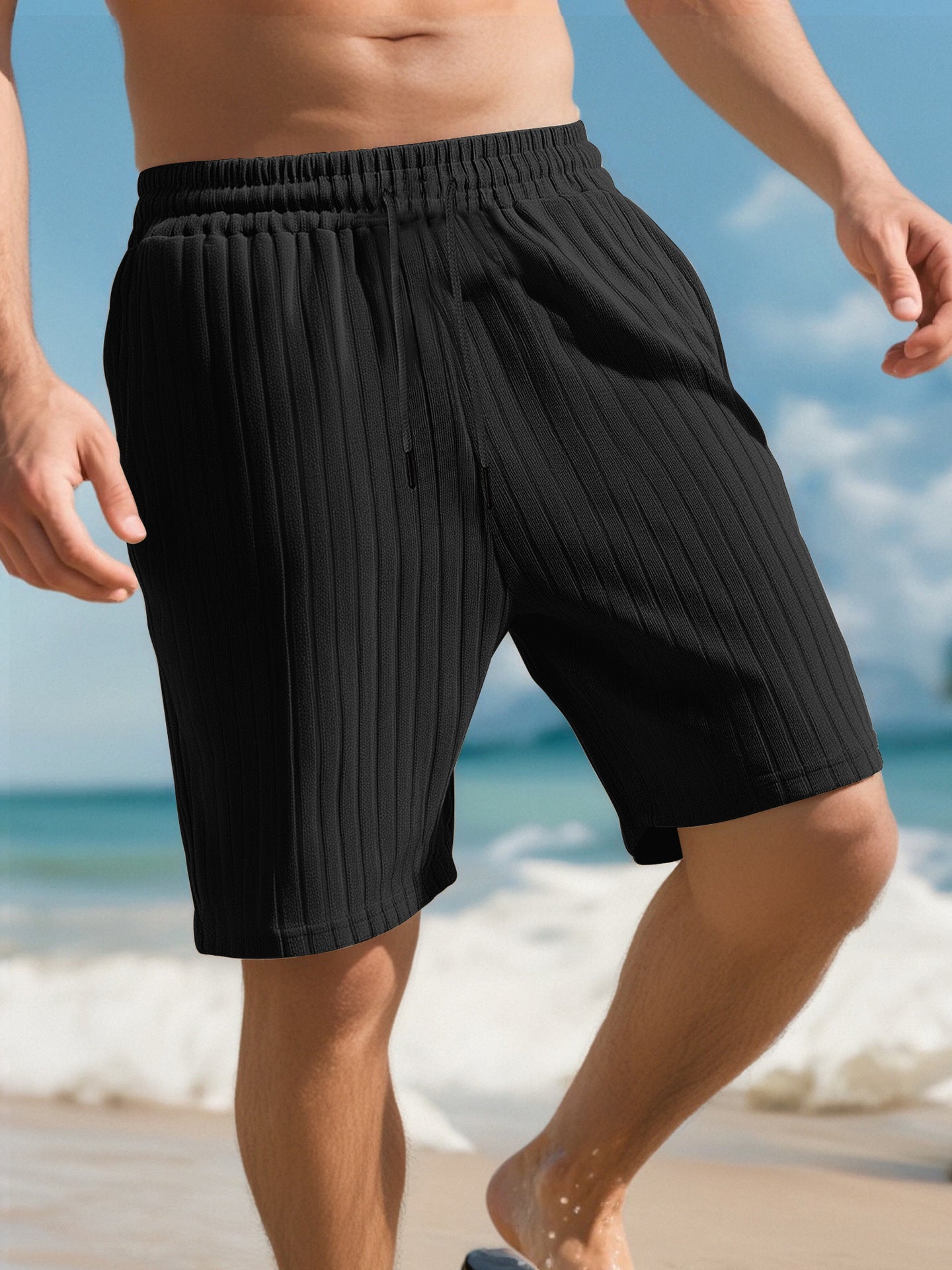 Striped Multi-Pocket Beach Bottoms for Active Summer Days-Black-Theone Apparel