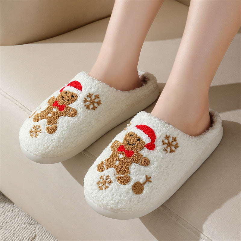 Super Soft Gingerbread Man Fleece Lined Slip On House Shoes-Theone Apparel