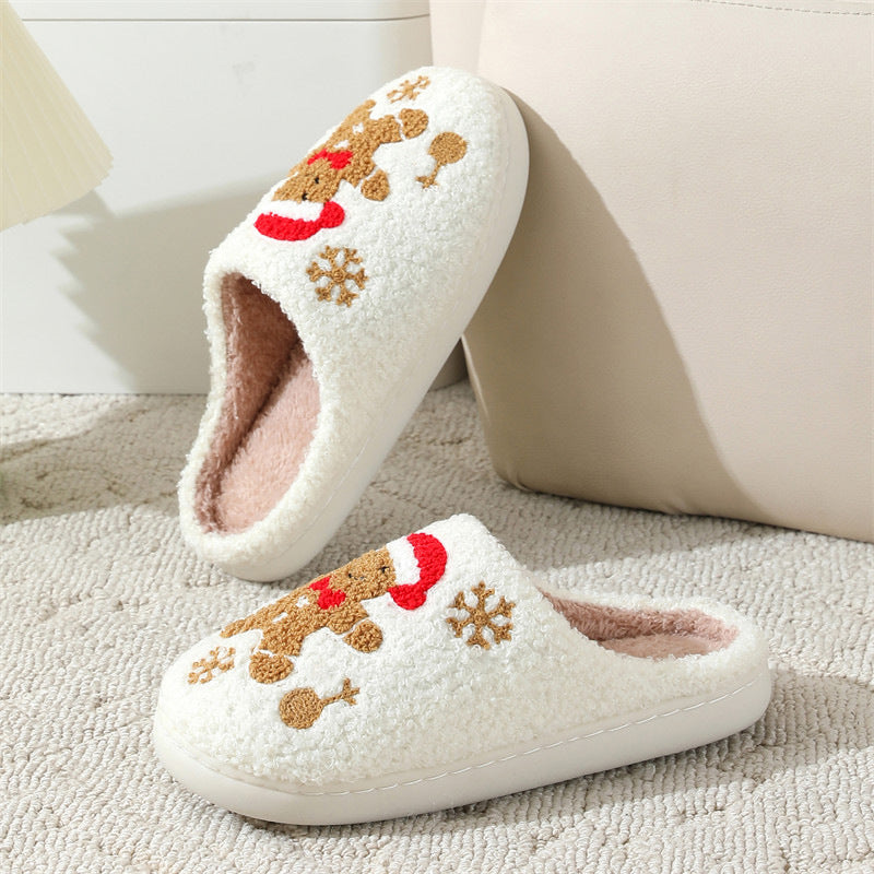 Super Soft Gingerbread Man Fleece Lined Slip On House Shoes-Theone Apparel