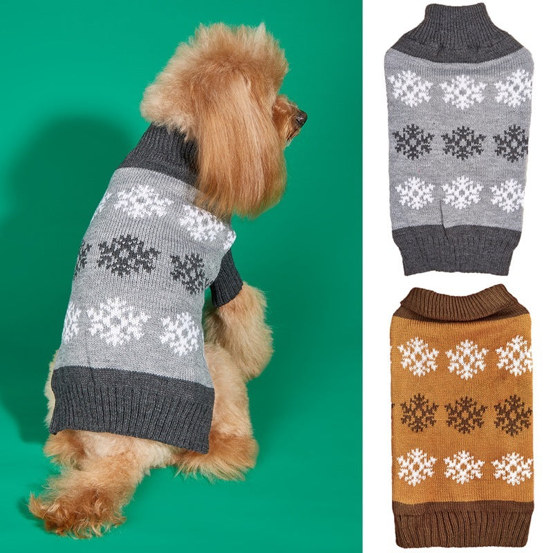 Super Soft Snowflake Christmas Themed Knit Style Dog Sweater-Dark brown/grey-Theone Apparel