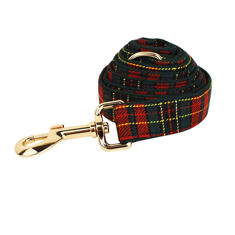 Tartan Plaid Christmas Holiday Bow Dog Leash Collar Harness-Theone Apparel