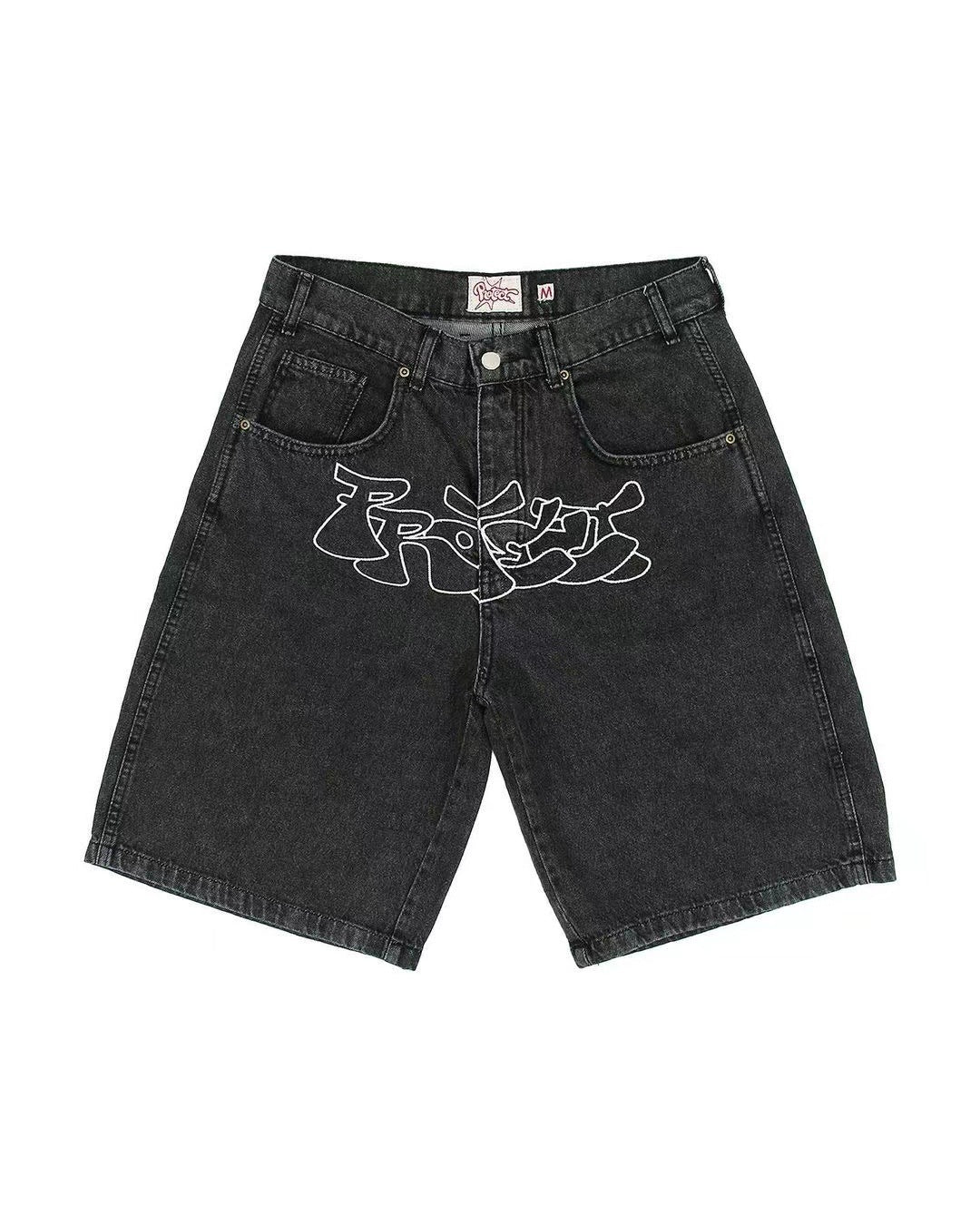 Urban-Inspired Denim Shorts for Casual Hip-Hop Style-Black-Theone Apparel