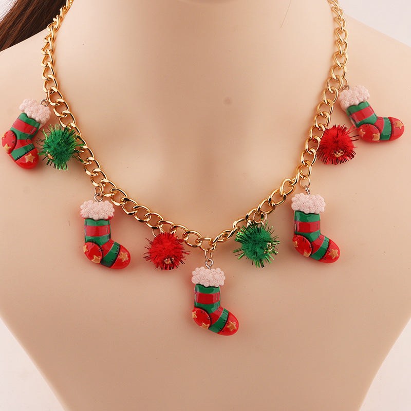 Whimsical Christmas Tinsel Pom-Pom Accent Chunky Chain Necklace in Assorted Styles-Style 5-Theone Apparel