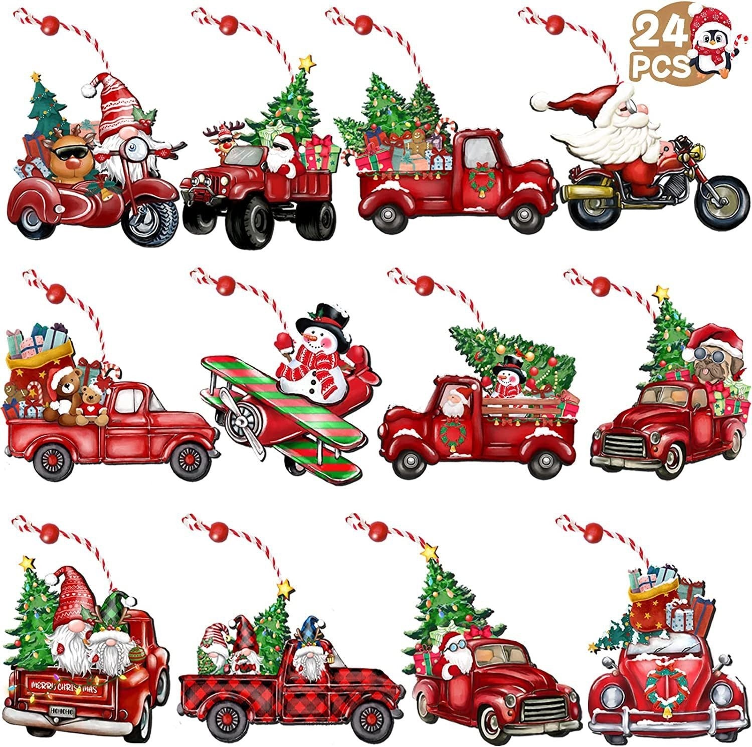 Whimsical Miniature Santa Decoration with Large Gnome Hat-Christmas Truck 24PCS-Theone Apparel