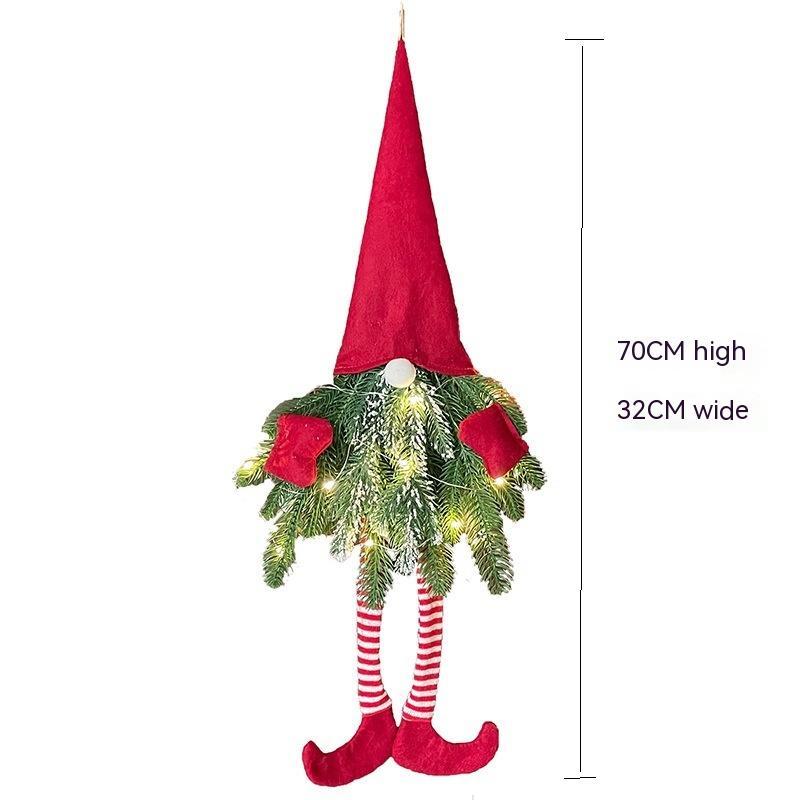 Whimsical Pine Gnome in Santa Hat Christmas Door Hanging Decoration-Long Legs-Theone Apparel