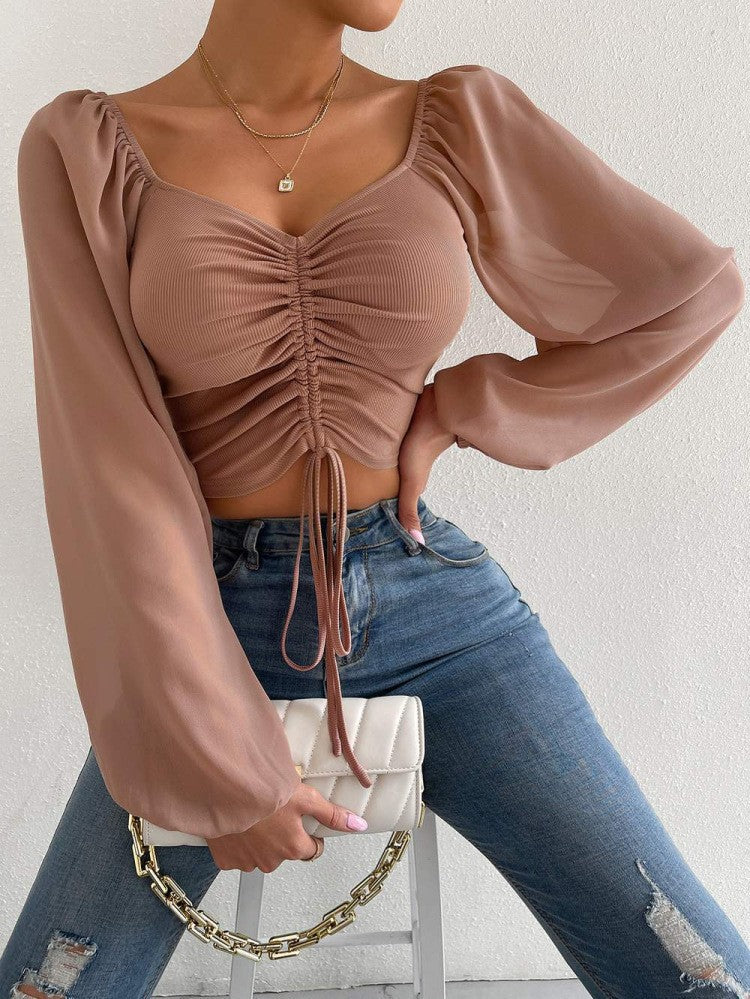 Women's Loose Fitting Billowy Sleeved Off the Shoulder Blouse-Theone Apparel