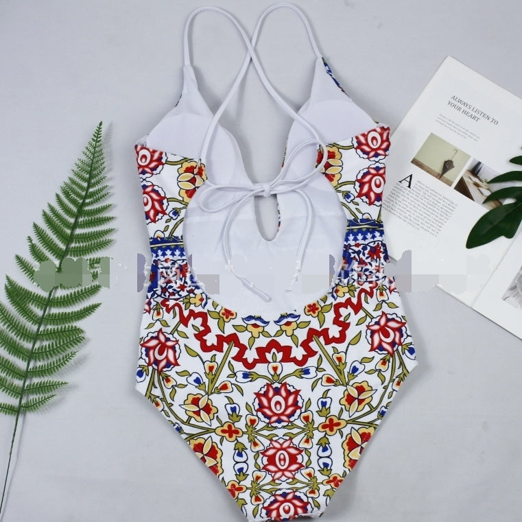 Women's One Piece Red, White and Gold Swimsuit-Theone Apparel