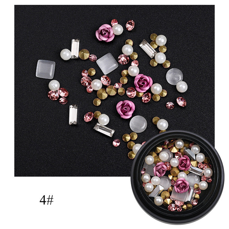 Women's Pink and White Ombre Nail Set with 3D Floral Adornments-Light Pink-Theone Apparel