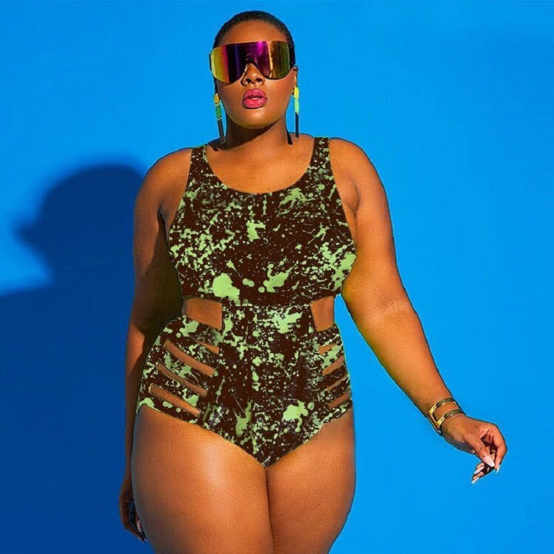 Women's Plus Sized One Piece Swimsuit with Sheer Midriff-Green-Theone Apparel
