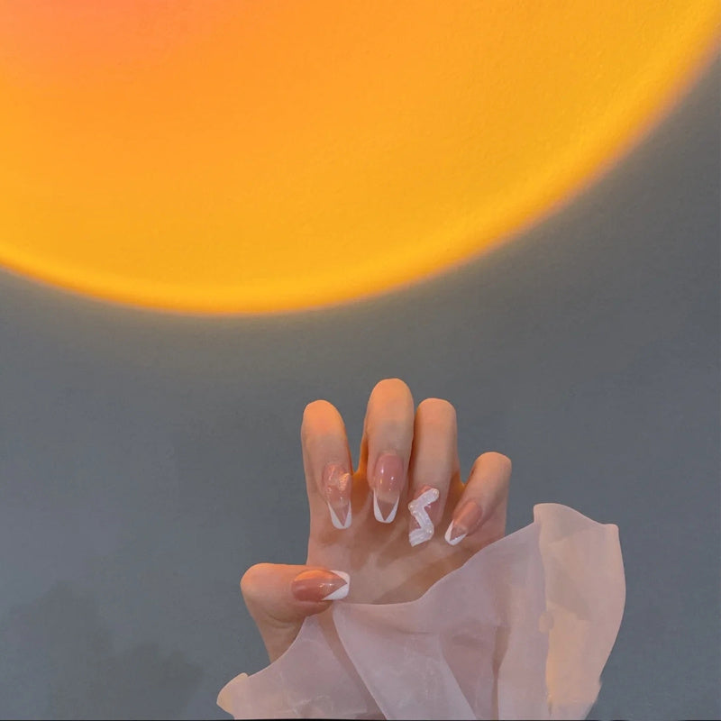 Women's Squoval Nude False Nail Set with Bow and Bead Adornments-Style 4-Theone Apparel