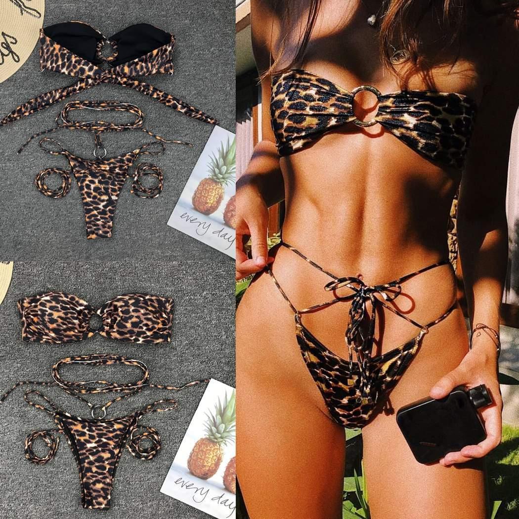 Women's Two Piece Animal Print Strappy Bikini Set-Theone Apparel
