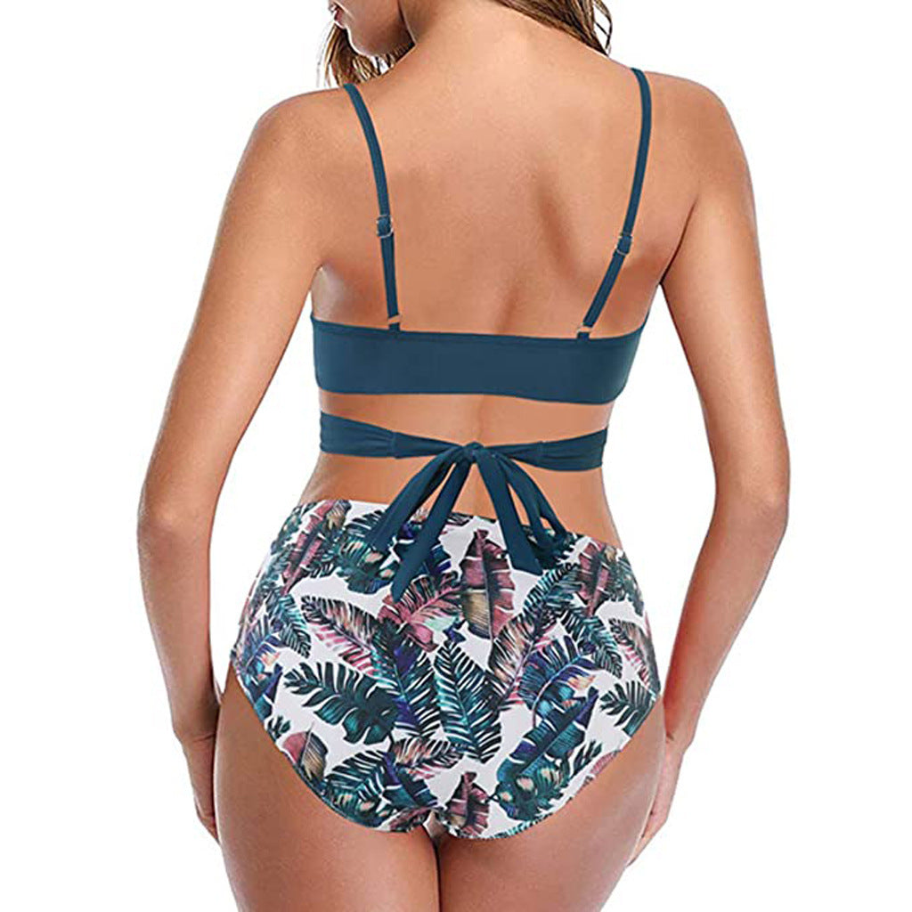 Women's Two Piece Bikini With High Waist Animal Print Bottoms-Theone Apparel