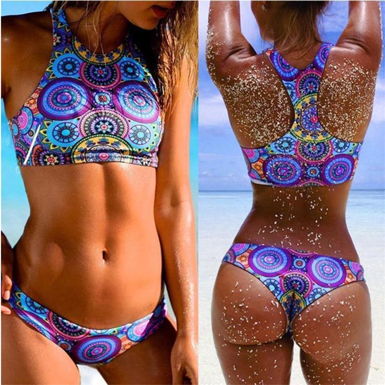 Women's Two Piece Psychedelic Print Racerback Bikini Set-Purple-Theone Apparel