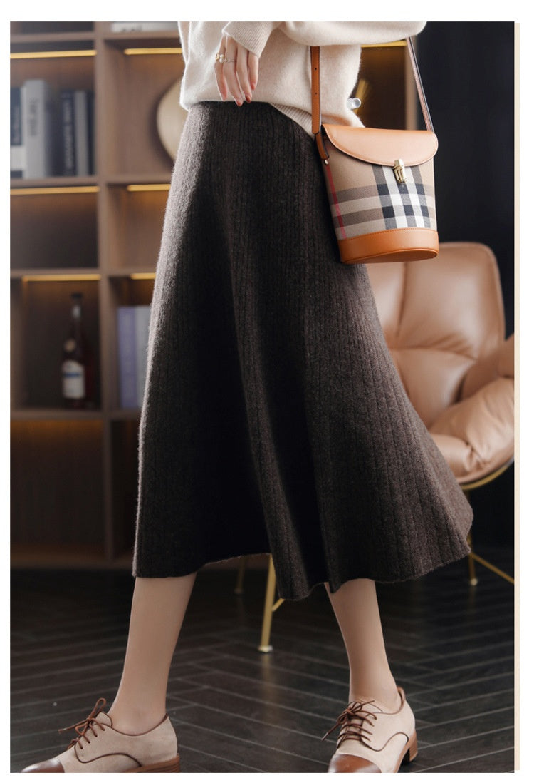 Wool Knitted Cashmere Pleated Skirt For Cozy Elegance-Theone Apparel