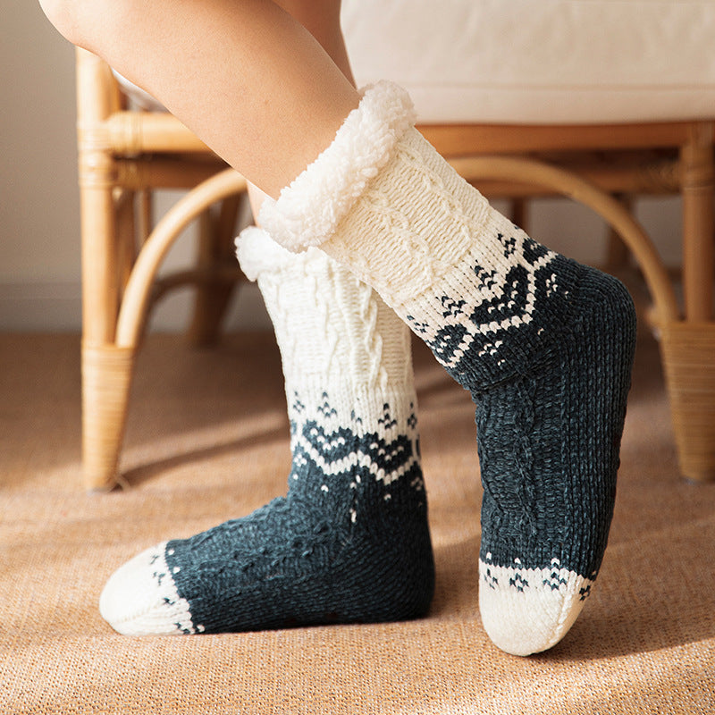 Soft Knit Style Christmas Wintry Design Thick Socks in Red or Gray