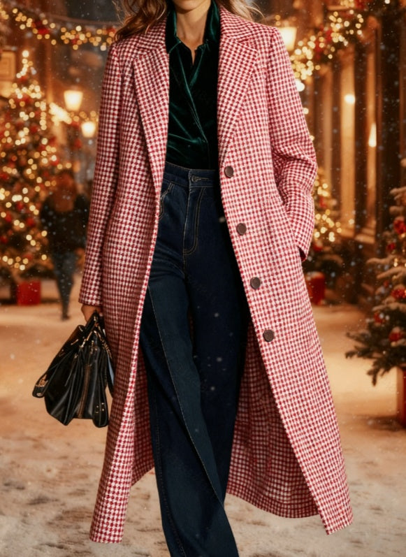 Plaid Casual Long Wool Coat