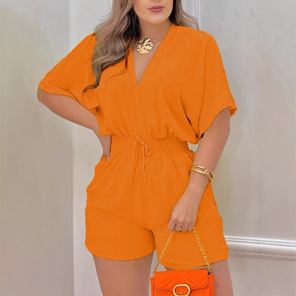 Casual V-neck Jumpsuit, Ruffled Jumpsuit