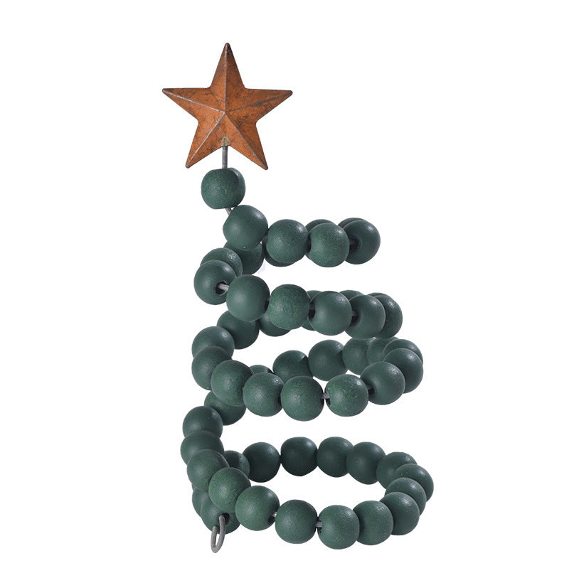 Rustic Shabby-Chic Farmhouse Spiral Wood Bead Christmas Tree Decoration in Assorted Colors