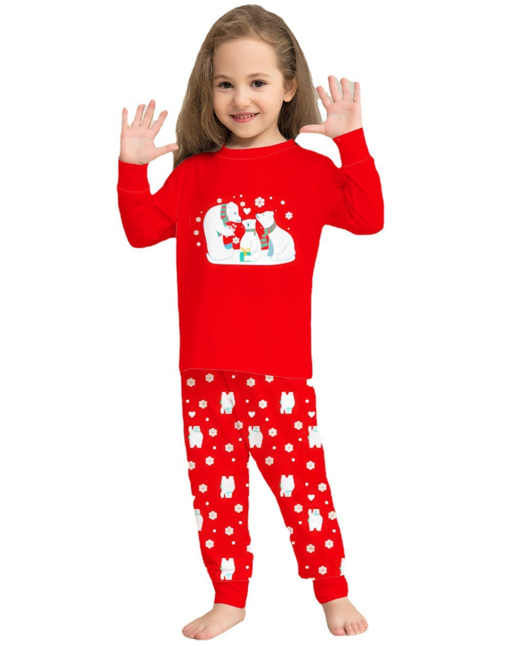 Red and White Polar Bear Matching Family Pajamas for Christmas Morning