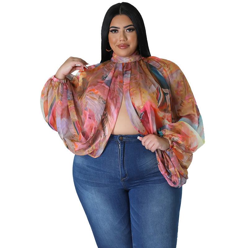 Women's Plus-Size Crew-Neck Chiffon Top With Tie-up Straps