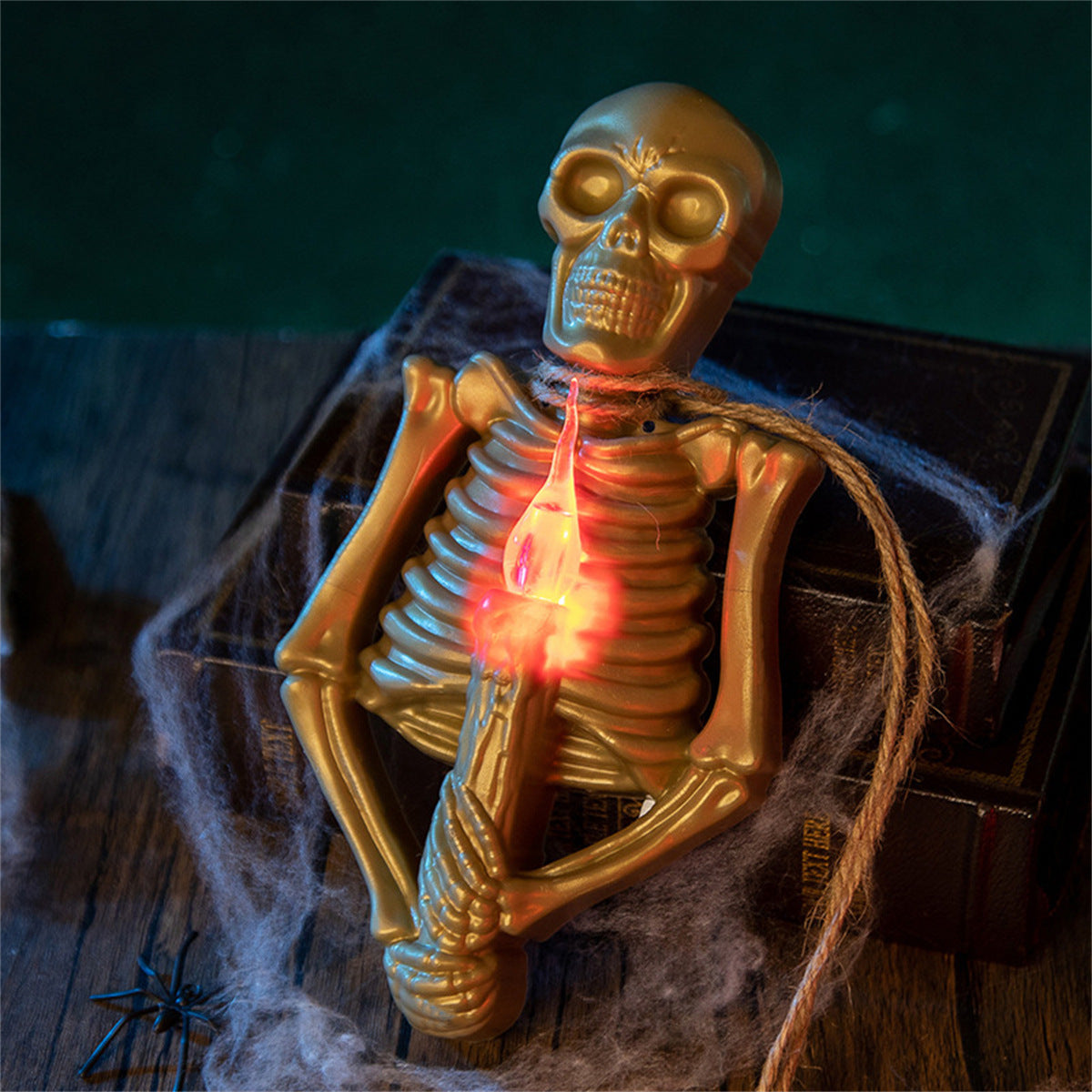 Skeleton Torso with False Candle Flames and Green LEDs