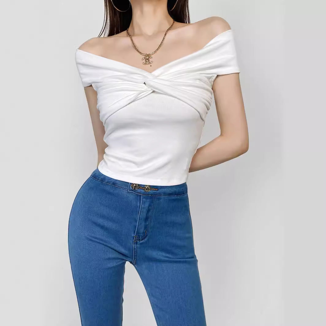 Pleated Twisted And Layered Short-sleeve T-shirt