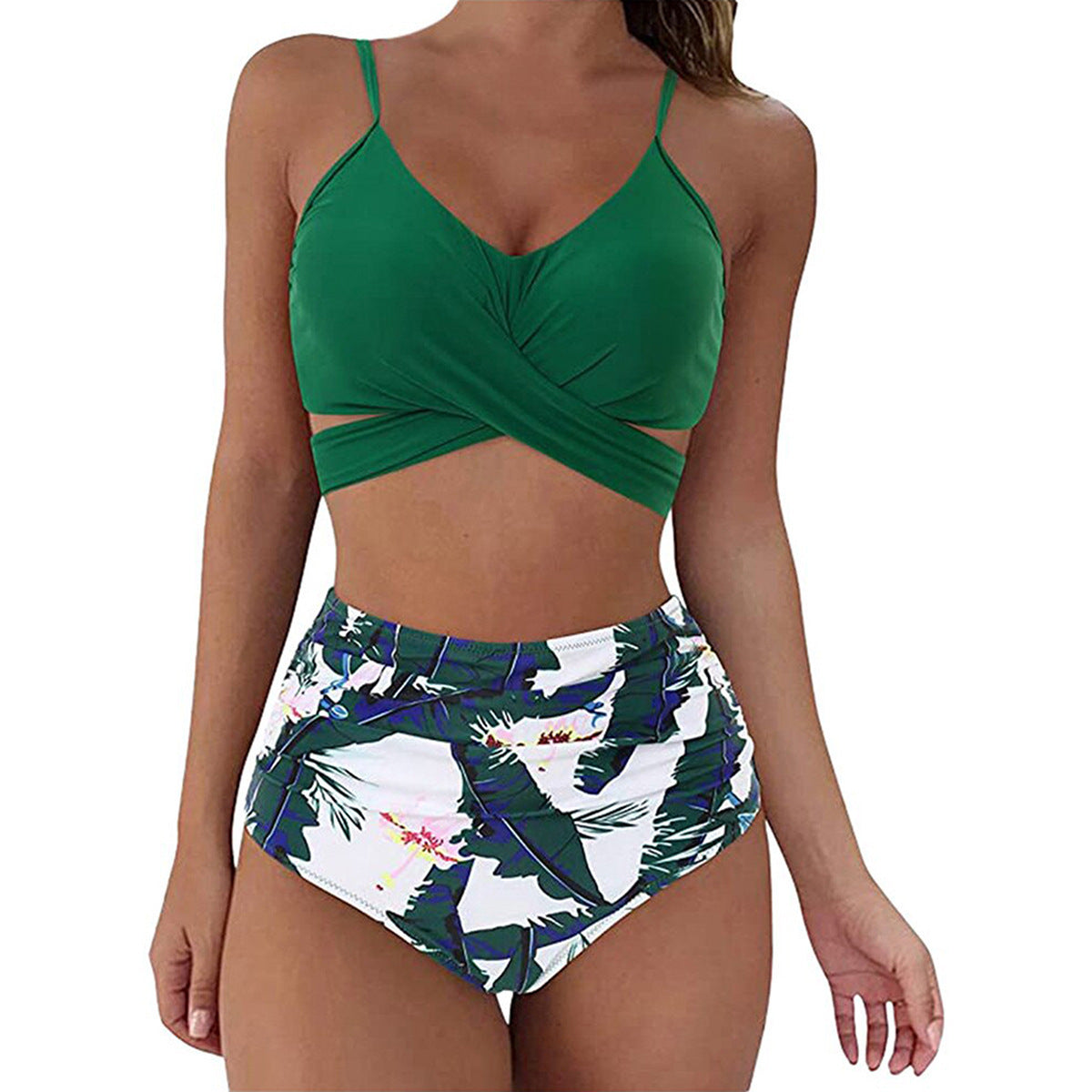 Women's Two Piece Bikini With High Waist Animal Print Bottoms