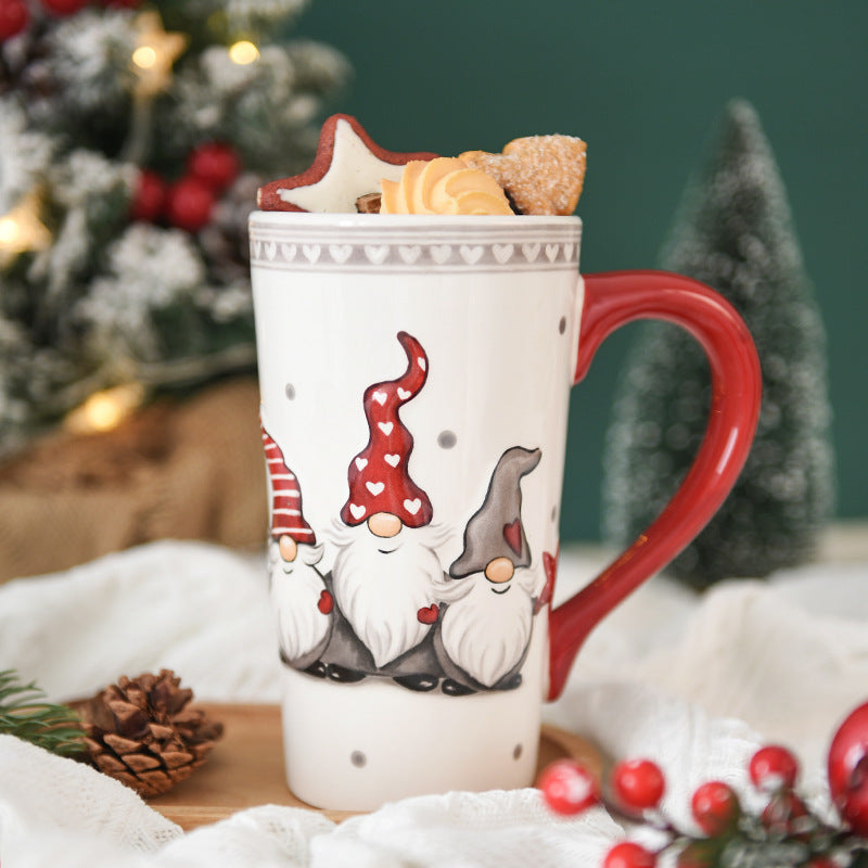 White, Gray & Red Gnome Trio Tall Ceramic Coffee Mug