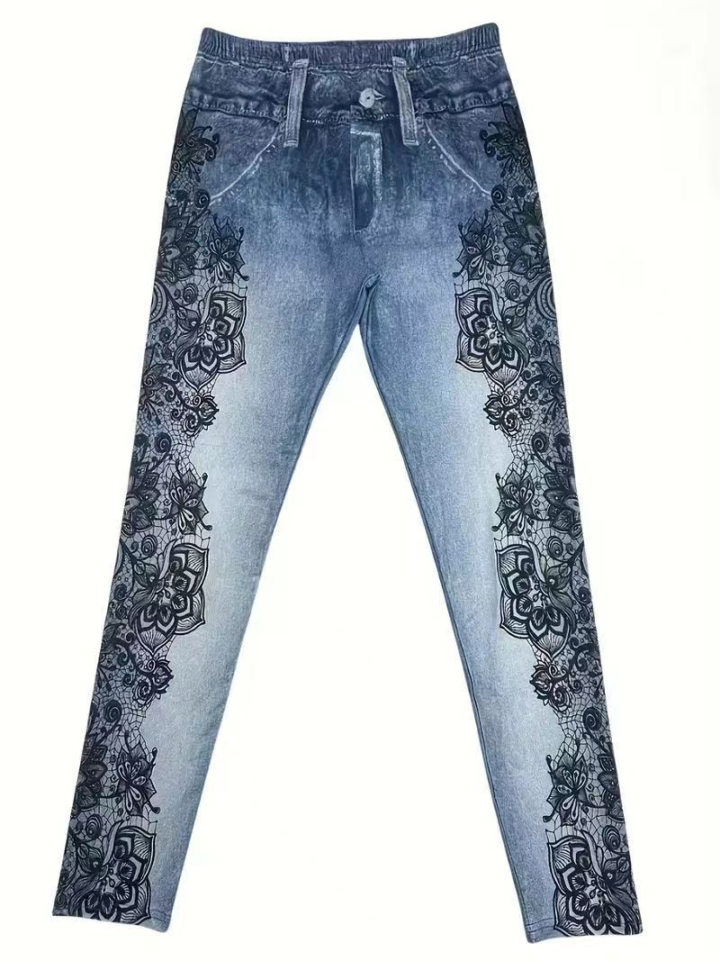 Casual Pants High Waist Print Skinny Tappered Pants