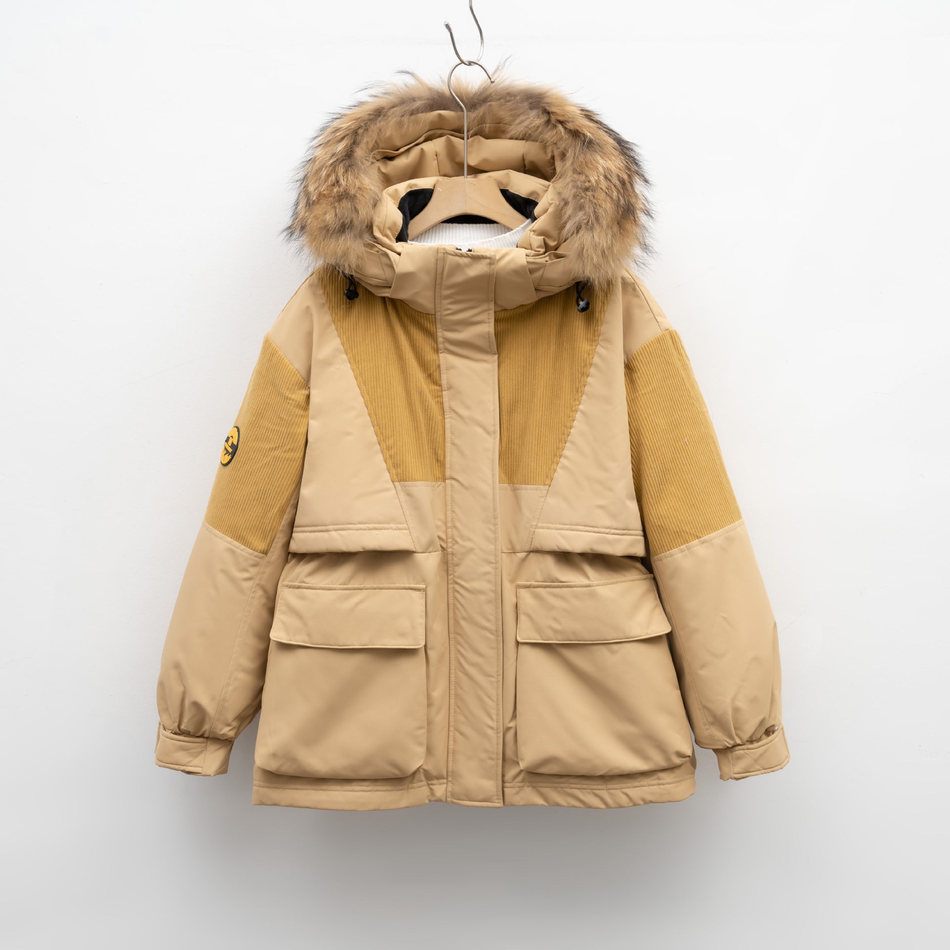 Hooded Women's Fox Fur Trim Workwear Jacket