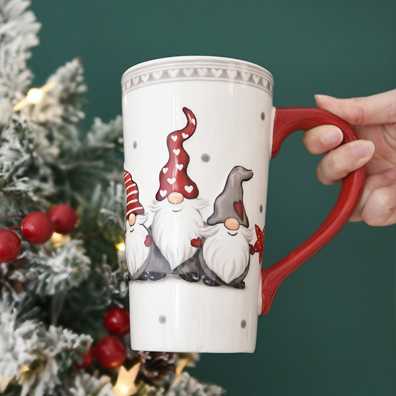 White, Gray & Red Gnome Trio Tall Ceramic Coffee Mug