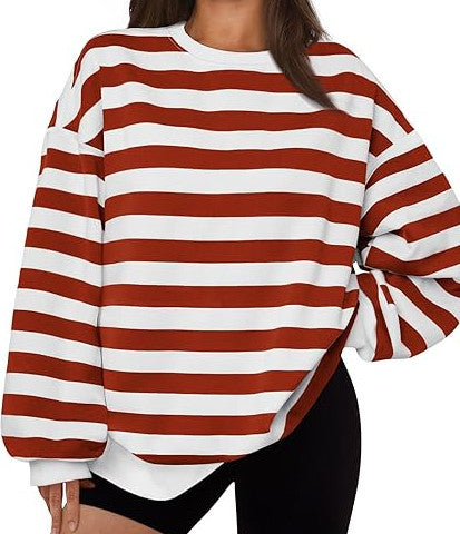 Women's Crew-neck Pullover Casual Striped Sweatshirt