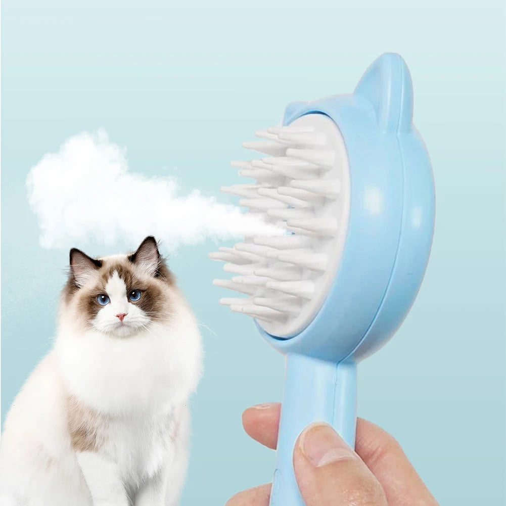 Rechargeable Mist Cat Grooming Brush With Self Cleaning Design