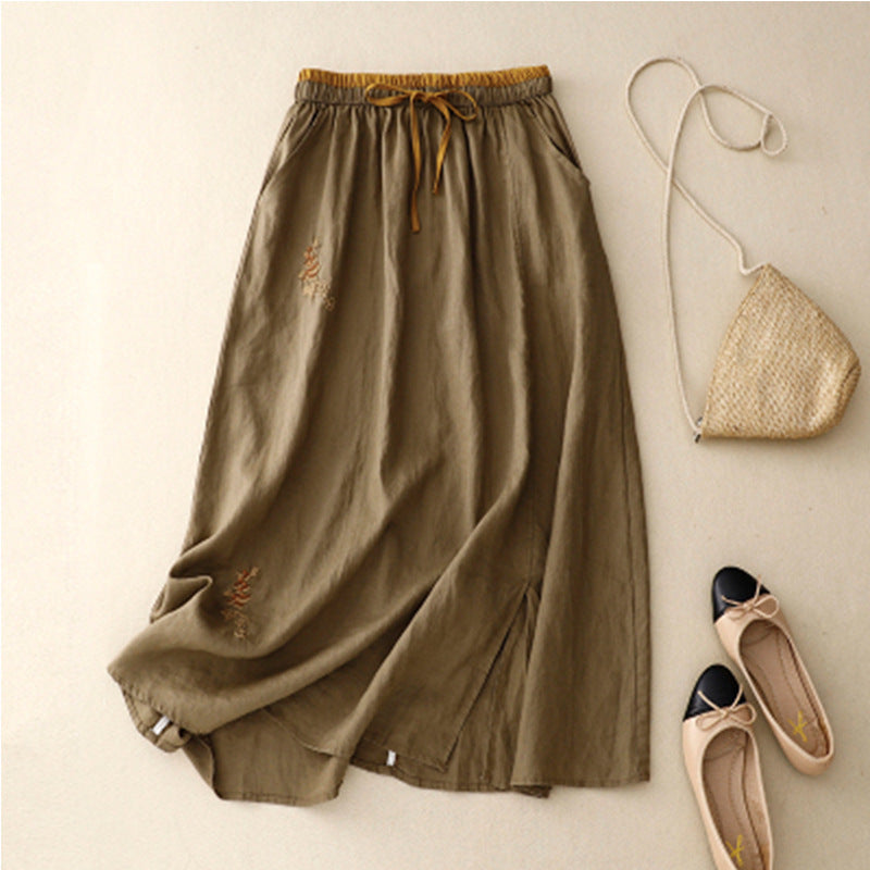 Women's Color-block Skirt With Elastic Waist