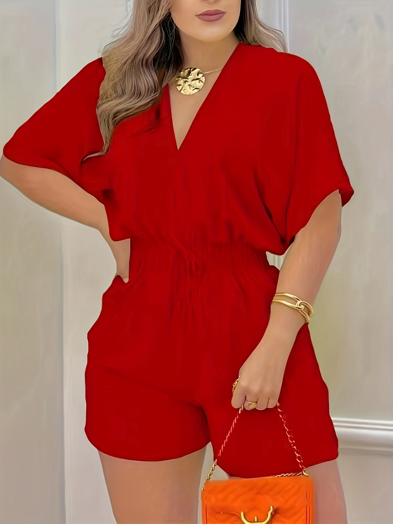 Casual V-neck Jumpsuit, Ruffled Jumpsuit