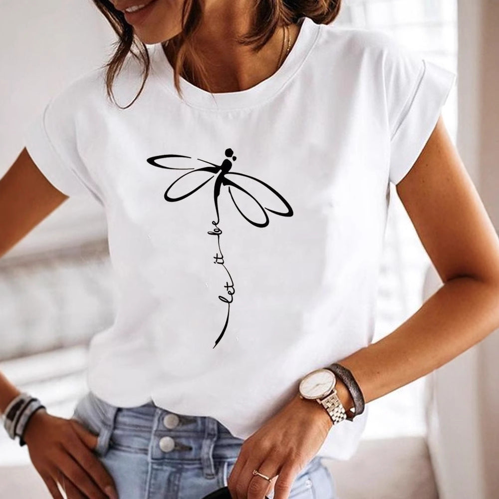 Letter-print Casual T-shirt Women's Short-sleeve