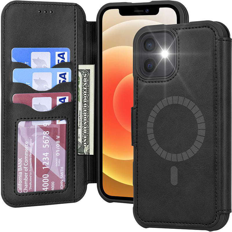 Magnetic Flip Wallet PU Phone Case For iPhone 12 Series