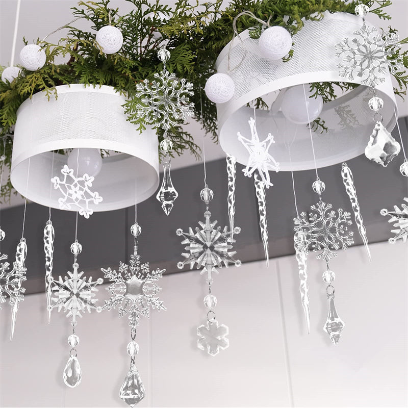 Crystal Clear Transparent Hanging Acrylic Beaded Snowflake Decorations